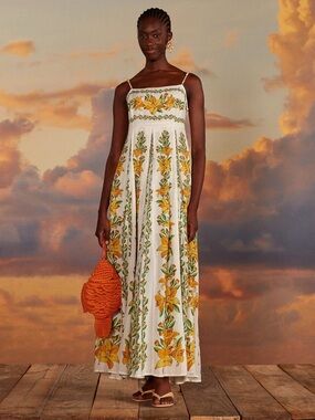 EUC Farm Rio Off-White Tropical Lightness Sleeveless Maxi Dress